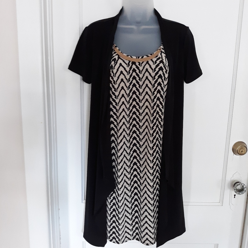 NAIF Herringbone A-line Dress Black/Creme Small
